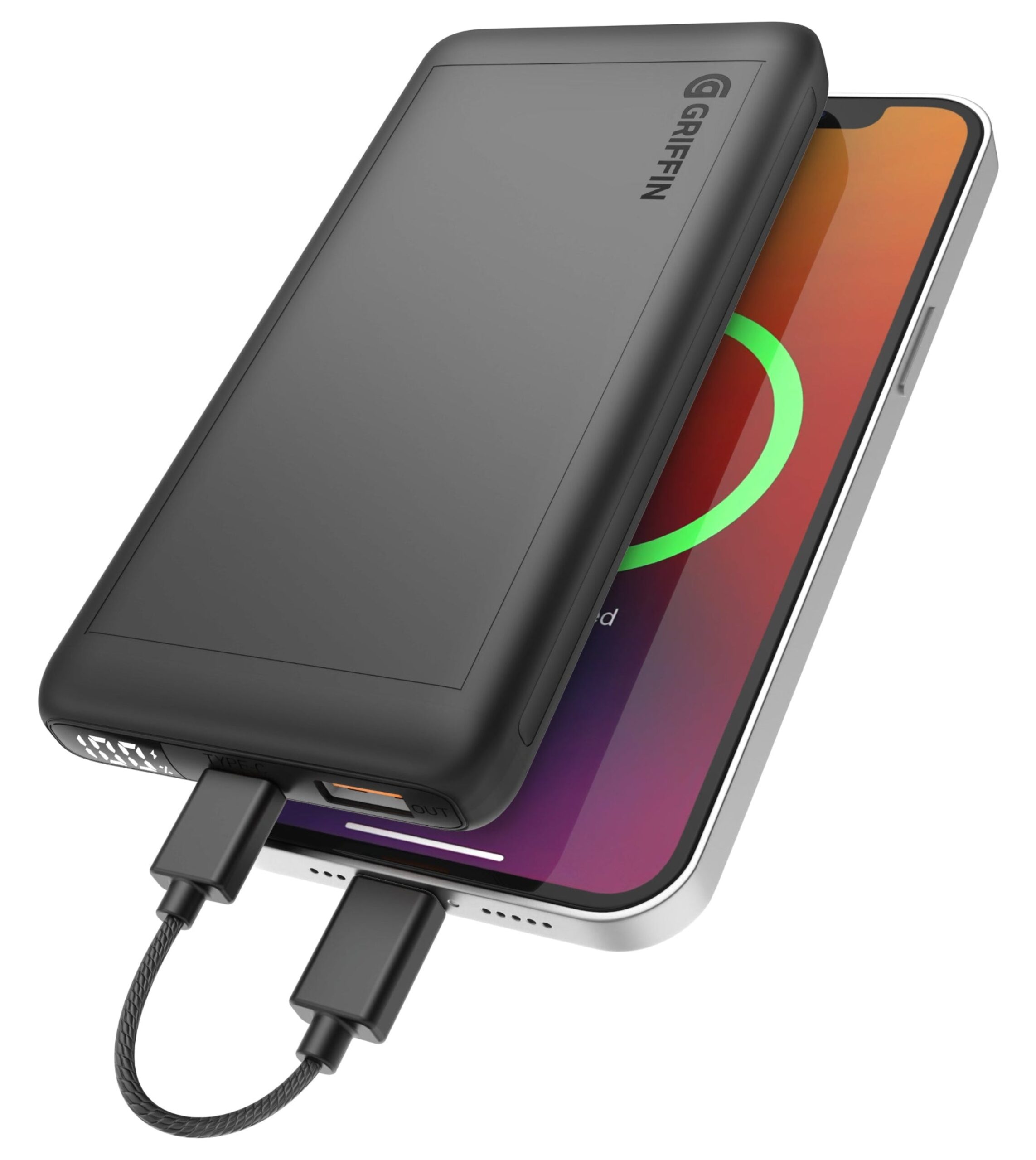 Griffin 10000mAh USB-C power bank with digital display